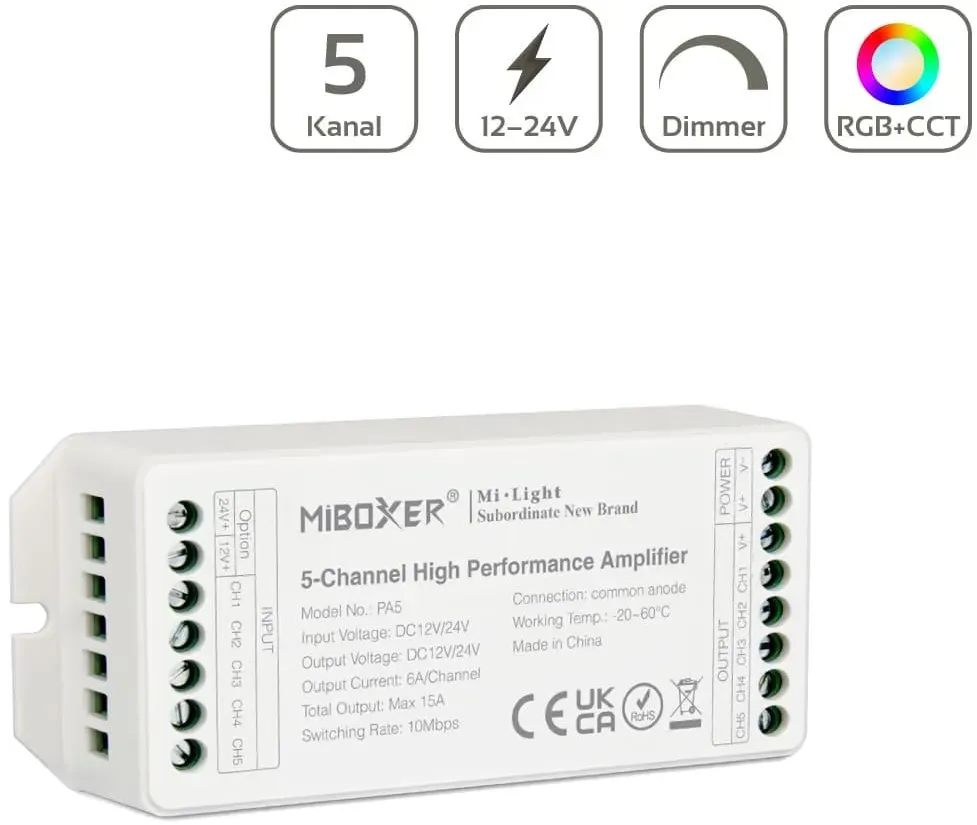 MiBoxer RGB+CCT Verstärker/Amplifier 5 Kanal 12/24V PA5