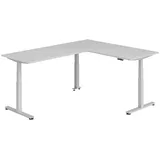 bümö Eckschreibtisch grau, silber Holzwerkstoff, Nachbildung, Rechteckig, 180x74x240 cm FSC Mix, Arbeitszimmer, Schreibtische, Eckschreibtische
