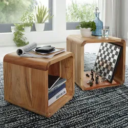 Kadima Design Moderne Akazie Satztische 2er Set, Massivholz - Vielseitig & Handgefertigt. 43x36x43 cm