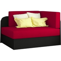 MOEBLO Kindersofa RAISA, Schlafsessel Couch für Kinderzimmer Kindersofa Jugendsofa, mit Schlaffunktion und Bettkasten rot|schwarz