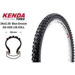 KENDA Fahrradreifen 26 Zoll Fahrrad Reifen KENDA Blue Groove 26×2.35 MTB Mountain Bike schwarz