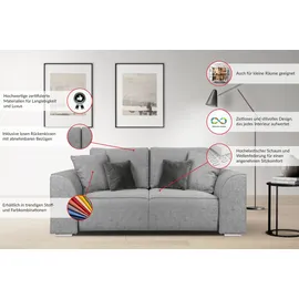 INOSIGN 2-Sitzer INOSIGN "BEATRICE, erhältlich in trendigen Stoffoptionen, B/T/H: 143/73/92 cm", grau, B:195cm H:92cm T:107cm, Sofas, In hochwertiger Verarbeitung, incl. 2 großen Zierkissen in Korpusfarbe