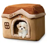 ALLSOPETS Warmes Katzenhaus & Hundehöhle für Innen, Faltbares Weiches Haustierhaus mit Rutschfestem Boden für Kleine Hunde und Katzen (Braun, L)