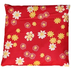 Kirschkern - Kissen rot mit gelb-weißen Blumen