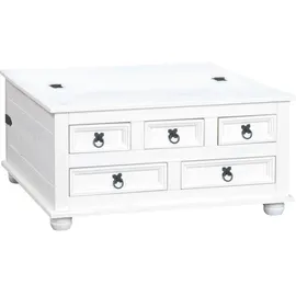 VCM ebuy24 Couchtisch mit 5 Schubladen 91x91 Weiß/wachs.