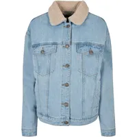 URBAN CLASSICS Women's TB5077-Ladies Oversized Sherpa Denim Jacket Jacke, clearblue Bleached, M