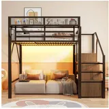 STILVORA Hochbett 140×200 mit Matratze und Stauraum Jugendbett Metallbett mit LED