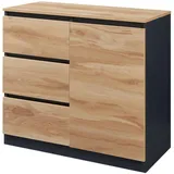 [en.casa] Kyr 80 x 75 x 40 cm Schwarz/Eicheoptik