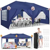 COBIZI Pavillon 3x6 Wasserdicht Faltpavillon mit 6 Seitenteilen Freiluft Faltpavillon Stabile UV-Schutz 50+ Pop Up Gartenpavillon Partyzelt für Freien, Garten, Party, Hochzeit, Markt (3x6m Marineblau)