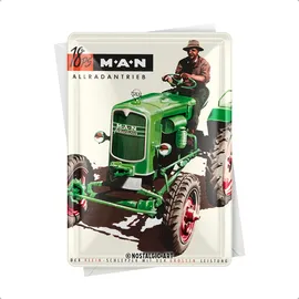Nostalgic-Art Retro Blechpostkarte, MAN Traktor Grün – Geschenk-Idee für Traktor-Fans, Blechpostkarte, Mini-Blechschild im Vintage-Design, 10 x 14 cm