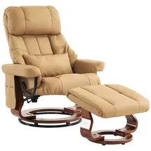 MCombo Massagesessel Mit Hocker, 360° Drehbarer Relaxsessel Mit Liegefunktion, Moderner Tv-sessel Fernsehsessel Mit Seitentasche Für Wohnzimmer, Kunstleder, 9068 (gelbbeige)