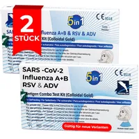 5in1 Antigen Schnelltest Atemwegsviren - 2 Stk. - COVID-19 Influenza A+B RSV ADV Kombi Schnelltest - Ergebnis in 15 Minuten - einfacher Nasenabstrich für Zuhause