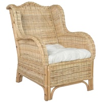 furnicato Sessel mit Kissen Natur-Rattan und Leinen weiß