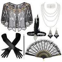 KEORHEZ Great Gatsby Accessoires Set, 20er Jahre Kostüm Damen, 20's Theme Set mit Stirnband, Inklusive Schals, Handschuhen, Fächern U. V. M., Perfekt Für Halloween, Karneval Und Elegante Partys/Tänze