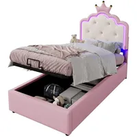 TavilaEcon Polsterbett Kronprinzessinnen-Bett, PU-Material, Lattenrost, mit Licht rosa 94 cm x 203 cm x 134 cm