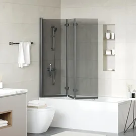 vidaXL Bad-Duschschirm Schwarz 130 x 138 cm Gehärtetes Glas