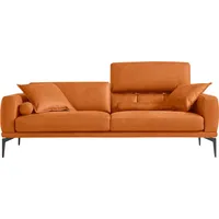 2,5-Sitzer EGOITALIANO "Masu, Designsofa mit erstklassigem Sitzkomfort", orange, B:218cm H:95cm T:97cm, Leder »BULL« (echtes Rindsleder). Geschliffenes, pigmentiertes und behandeltes Rindsleder mit einer Dicke von 1, 3-1, 5 mm. Dieses Leder zeigt eine ziemlich weiche Hand mit einem halb undurchsichtigen Aussehen. Es handelt sich um ein geschütztes Leder. Eine leichte Deckschicht schützt sie vor Flecken, ohne ihre ursprünglichen Eigenschaften zu verändern. Die geschützten Leder kombinieren die Vorteile von Natürlichkeit und Weichheit mit einer guten Beständigkeit gegen Verschleiß und Ausbleichen. Das Vorhandensein der charakteristischen Zeichen, die das Leben des Tieres bestimmen, wie Narben, Körnungsunterschiede, Falten, Adern, Disharmonien in Farbtönen, beweisen ihre absolute Echtheit und großen Wert., Sofas, inkl. 2 Kissenrollen, Rückenelemente manuell verstellbar, Metallfüße