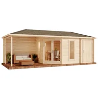 Alpholz 5-Eck Gartenhaus Liwa mit Anbau 28mm Unbehandelt 714