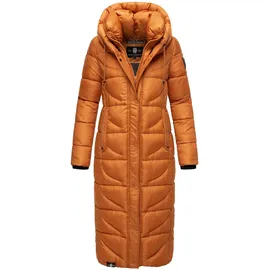 Navahoo Damen, Wintermantel Warmer Steppmantel extralang mit Kapuze Waffelchen Rusty Cinnamon Gr. M - M