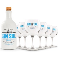 Gin Sul 1 x 0,5l Hamburger handcrafted Premium Dry Gin 43% Vol. und 6er Set Gin Gläser, spülmaschinenfest, 620 ml