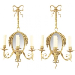 Casa Padrino Barock Wandleuchten Set Gold mit Spiegel - Wandlampe Wand Beleuchtung (2 Leuchten)