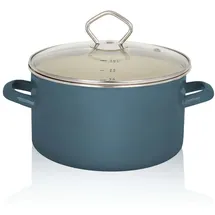 Krüger Emaillierter Fleischtopf Petrol mit Glasdeckel, 20 cm