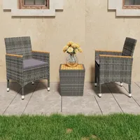 vidaXL 3-tlg. Bistro-Set Poly Rattan und Akazienholz Grau