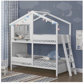 Juskys Kinder Hochbett Traumhaus 90 x 200 cm - Kinderbett mit Dach, 2 Betten & Lattenrost - Bett Weiß