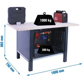 Proregal Werkbank Metall 180x86,5x75 cm Anthrazit