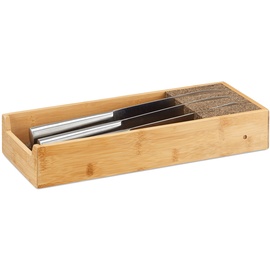 Relaxdays Messerhalter Bambus, Schubladeneinsatz für Messeraufbewahrung, Schubladenorganizer, HBT: 6,5x38x15,5cm, natur
