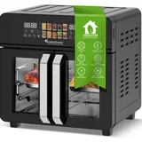 TurboTronic Heißluftfritteuse – 10in1 Heißluftofen und Airfryer 23L mit TriZone-Technologie, inkl. Drehspieß, Zange, Trenner, Ölwanne & spülmaschinenfestem Zubehör (Schwarz)