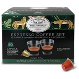 Caffè Corsini - 50 Kapseln Kompatibel mit Nespresso, Sortierte Einzelner Ursprung + 2 Gläser, Geschenkbox, 100% Arabica Kaffee, 5 Boxen mit 10 Kapseln