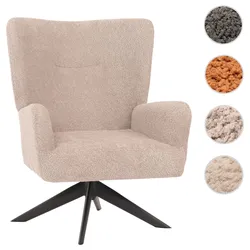 Lounge-Sessel HWC-N65, Cocktailsessel Polstersessel Relaxsessel, drehbar, Stoff/Textil Chenille Metall ~ taupe