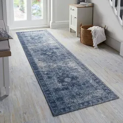 Kadima Design Vielseitiger Vintage Teppich `Coquet Tara`. Farbe: Blau, 60x230 cm