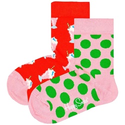 Happy Socks Kinder Socken unisex, 2er Pack - Crew Socks, Bio-Baumwolle, Farbmix Milkshake 13-21