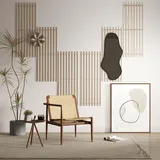 Wandpaneele aus Echtholz, 6er Set, Akustikpaneele Holz, handgefertigte Wandpaneele, Holzpaneele Wand, Japandi, Skandi-Stil, Lamellenwand, dekorativ, einfache Montage, Tapete Alternative (naturfarben)