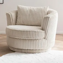 furn.design Drehsessel in wollweiß Mega-Cord Sessel 360° drehbar inklusive Kissen Comfy