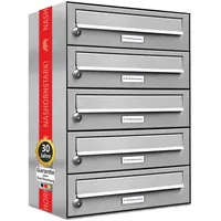 AL Briefkastensysteme 5er Premium Edelstahl Briefkastenanlage Silber