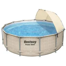 BESTWAY Power Steel Frame Pool Set 396 x 107 cm inkl. Filterpumpe Rattanoptik
