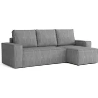 Ecksofa L Form Bergamo 240x142 cm mit Schlaffunktion und Bettkasten Couch Cord Schlafsofa Schlafcouch universale Seite, klein, Flur Sofa, 3 Sitzer Wohnlanschaft Cornersofa Bettsofa Kissen hellgrau