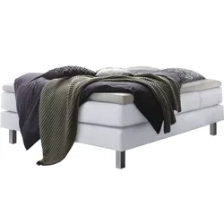 Boxspringbett HASENA "Basio", weiß (weiß, metall alu), B:140cm L:200cm, Komplettbetten, Boxspringbett, ohne Kopfteil, Bezugsstoffe, Federkernmatratze
