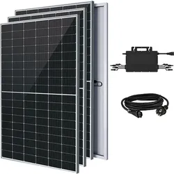 Balkonkraftwerk 1.780 Wp mit Hoymiles Mikro-Wechselrichter HMS-1600-4T, Anschlusskabel und 4 Solarmodulen 445Wp silver frame (* 0% MwSt. gem. §12 Abs. 3 UstG)