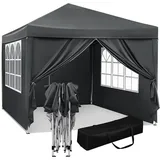 Woltu Pavillon Pop-Up wasserdichter Faltpavillon, mit 4 Seitenteilen, aus Oxford Metallrahmen 3 x 3 m Anthrazit