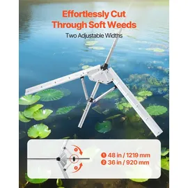 Vevor Teichrechen, Wasser Unkrautrechen mit 1219 mm max. Schnittbreite, Stahlklingen, See-Unkrautschneider mit 9 m Nylonseil, Seerechen zum Entfern...