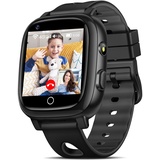 PIULAXIU Smartwatch Kinder mit GPS und 4G Telefon, Kinder Smartwatch Wasserdicht IP68 mit Videoanrufen, SOS, WiFi, Musik, Wecker, Schulmodus, Taschenlampe, Geschenke für Jungen Mädchen, Schwarz