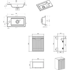 Badplaats Gäste-WC Waschtisch Set Thermis 40 x 22 cm Beige - Badmöbel Set mit Schwarzem Waschbecken und Unterschrank, Vormontiert und mit Soft-Close