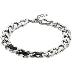 Armband BRUNO BANANI "Schmuck Geschenk Edelstahlarmband mit Lederimitateinsatz", schwarz (edelstahlfarben, schwarz), Armbänder, Edelstahl-Lederimitat, Edelstahl, Lederimitat
