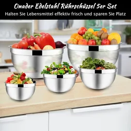 luxuskollektion Rührschüssel Set 5-teilig Edelstahl Salatschüssel Schwarz