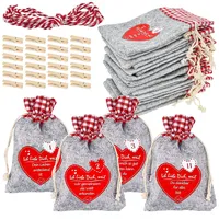 HEKOBAG 24 Stück Adventskalender zum Selbst Befüllen Weihnachtskalender Säckchen Stoff Adventskalender Stoffbeutel Jutebeutel 10 * 15cm Adventskalender Stofftüten mit Holzklammern Schnur für Frauen