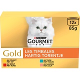 Gourmet Gold | Les Timbales | Teig | Katze | Rind, Huhn, Lachs, Thunfisch | 12 x 85g | 85g | Box